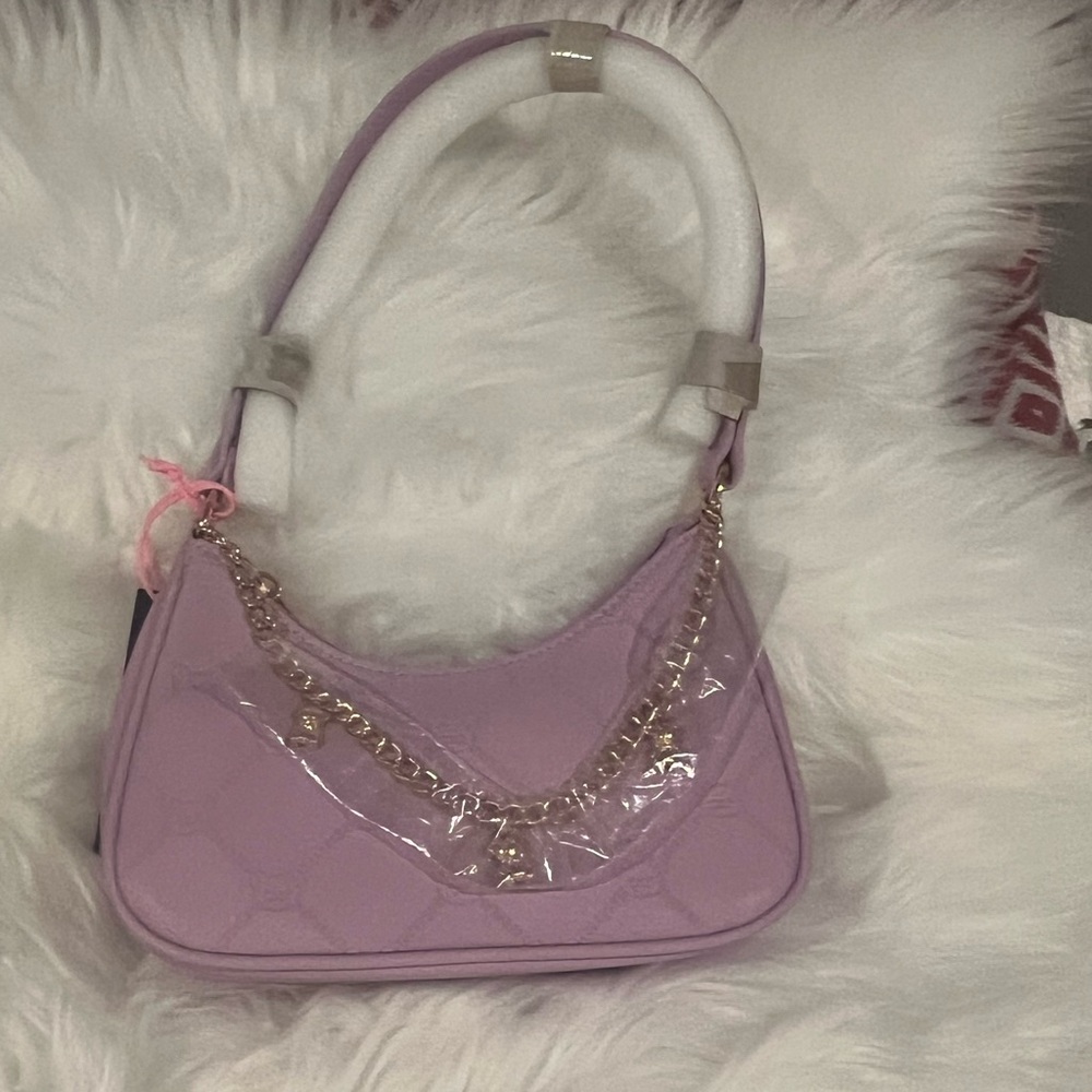 Elegant Lilac Women's Shoulder Bag with Gold Chain